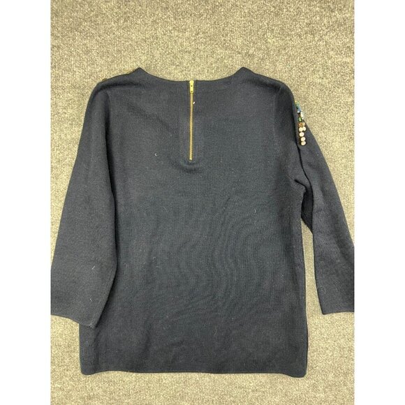 J. Crew Merino Wool Sweater Women's Small Navy Blue Beaded Jewell Pullover - Picture 5 of 6